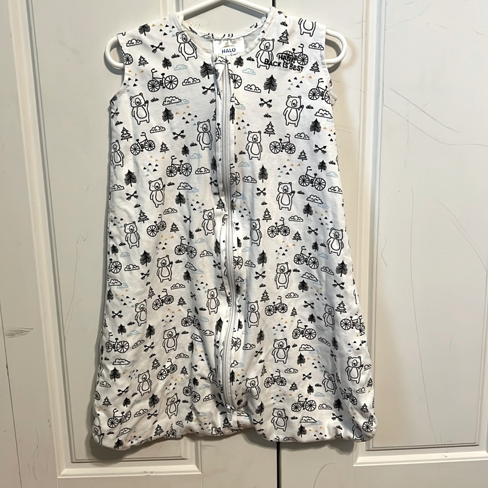 Halo brand size small sleep sack with bears and bikes pattern.